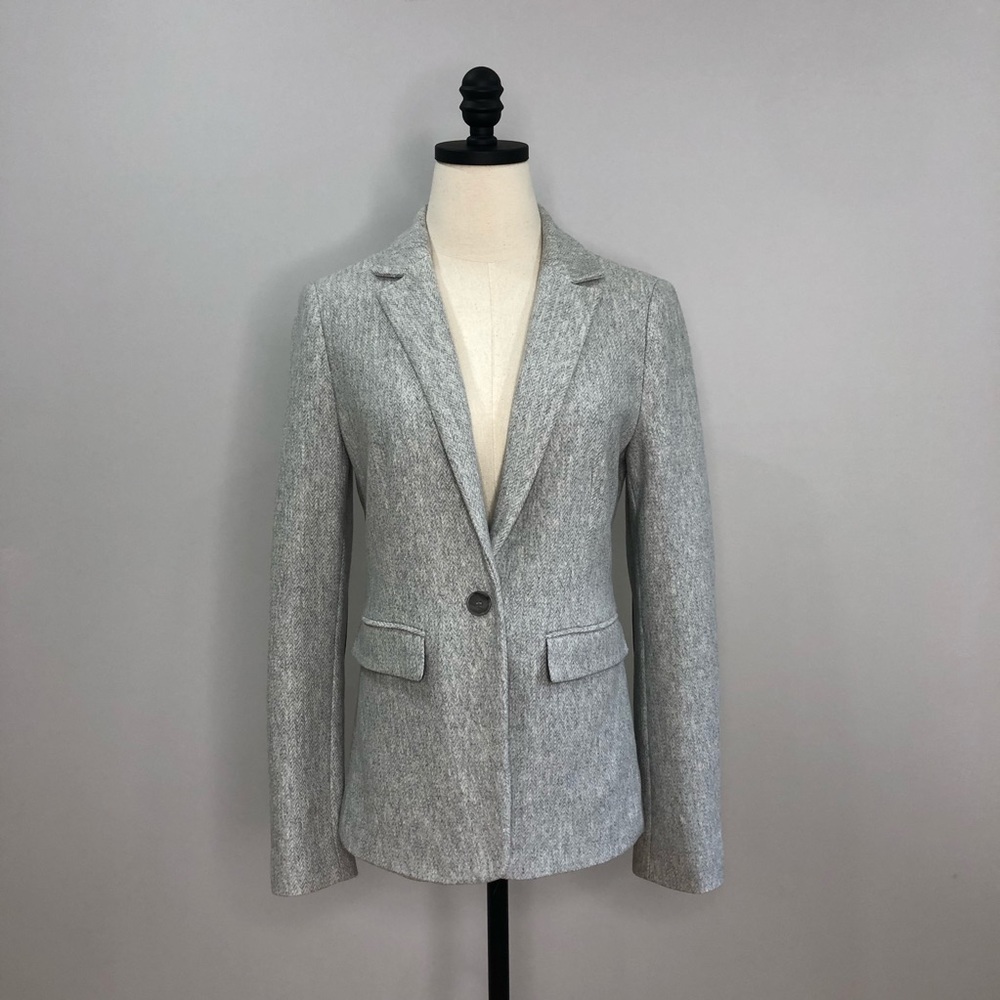 Loft herringbone grey blazer with suede elbow patches size 4